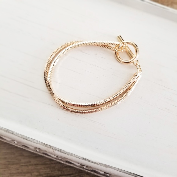 Last1️⃣ Double Snake Chain Toggle Bracelet 18K Gold Plate Boho Trendy Jewelry - Picture 2 of 5